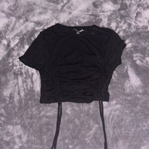 Ribbed black short crop top with ties